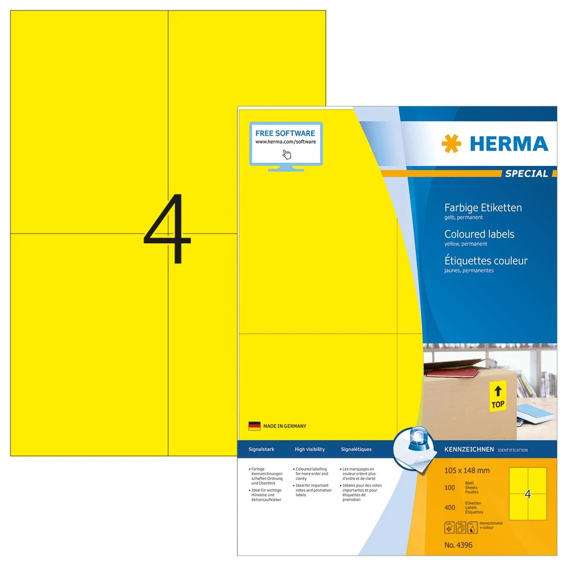 HERMA 4396 etiketė spausdinimui Geltona Lipni spausdintuvo etiketė