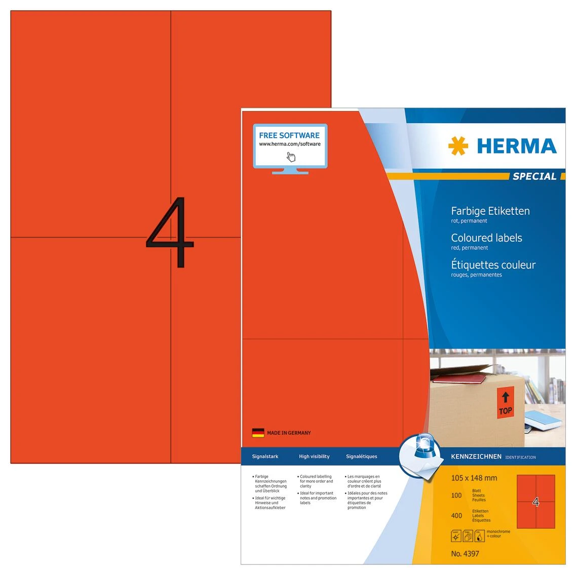 HERMA 4397 etiketė spausdinimui Raudona Lipni spausdintuvo etiketė