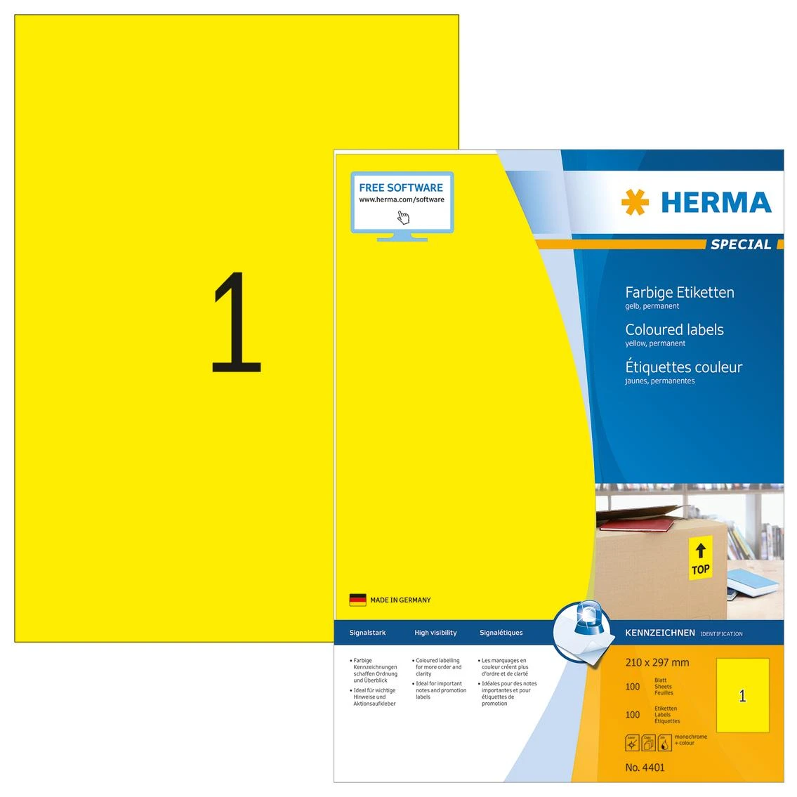 HERMA 4401 etiketė spausdinimui Geltona Lipni spausdintuvo etiketė