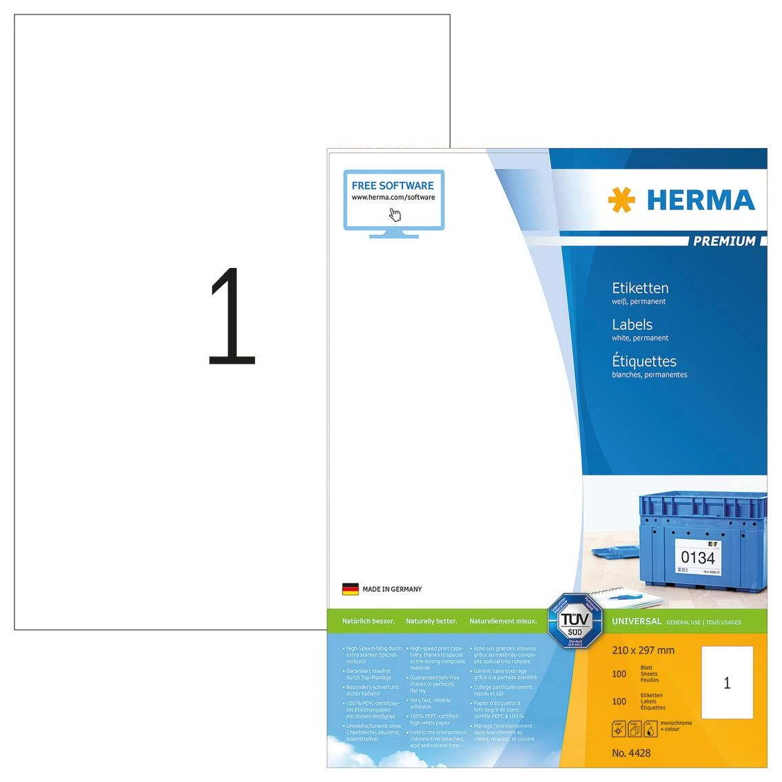 HERMA 4428 etiketė spausdinimui Balta Lipni spausdintuvo etiketė