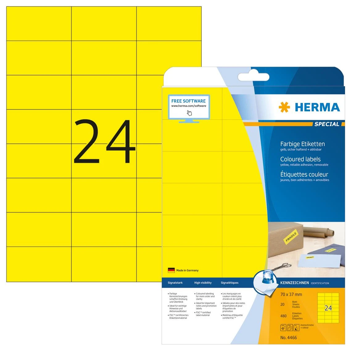 HERMA 4466 etiketė spausdinimui Geltona Lipni spausdintuvo etiketė