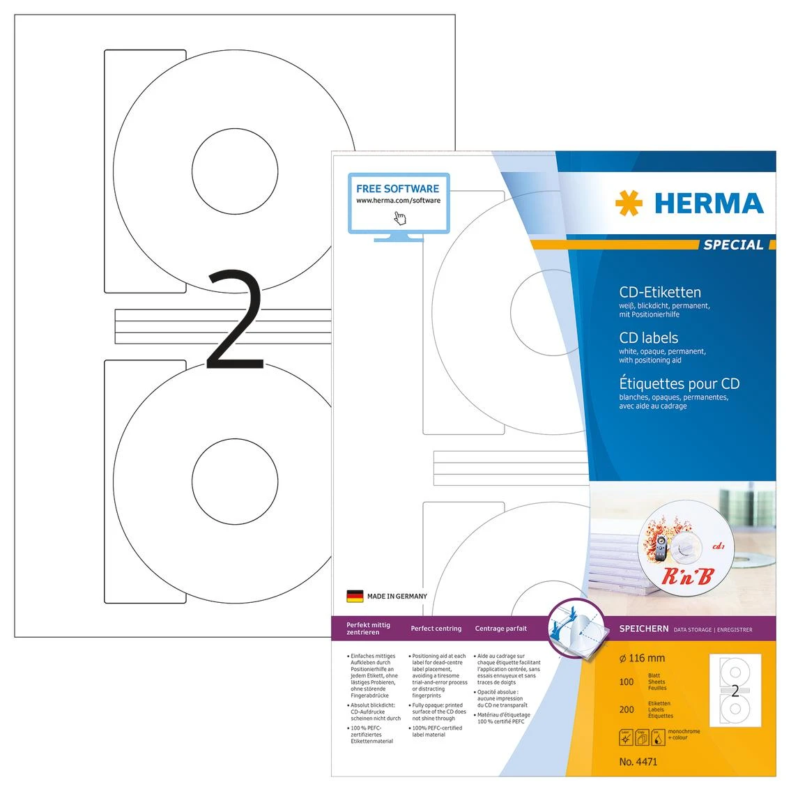 HERMA 4471 lipni etiketė Balta Apskritimas Ilgalaikis 200 vnt