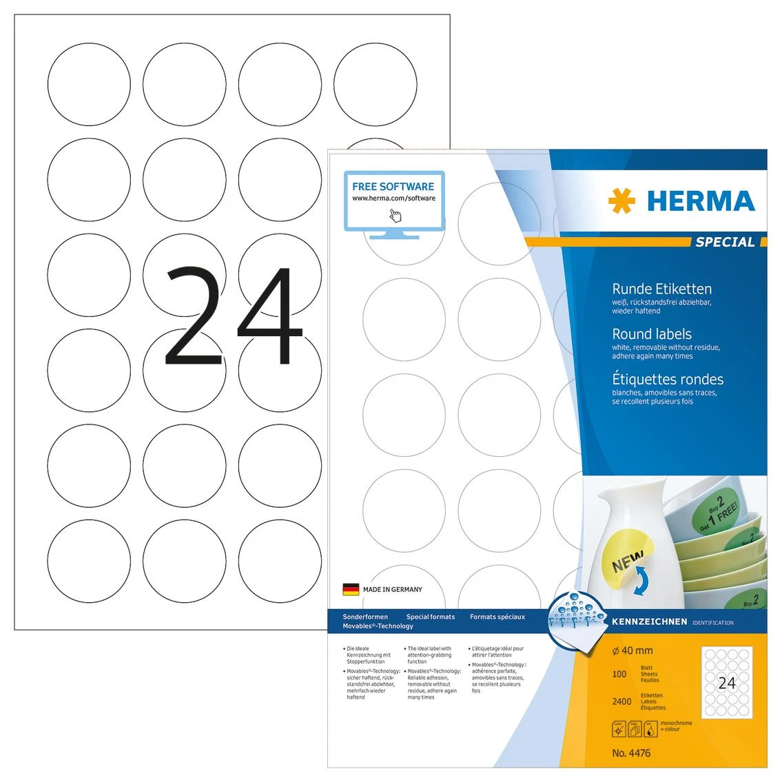 HERMA 4476 etiketė spausdinimui Balta Lipni spausdintuvo etiketė