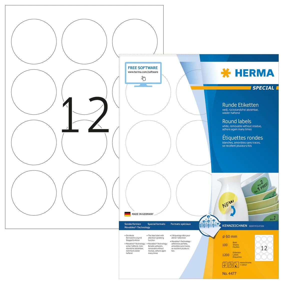 HERMA 4477 etiketė spausdinimui Balta Lipni spausdintuvo etiketė