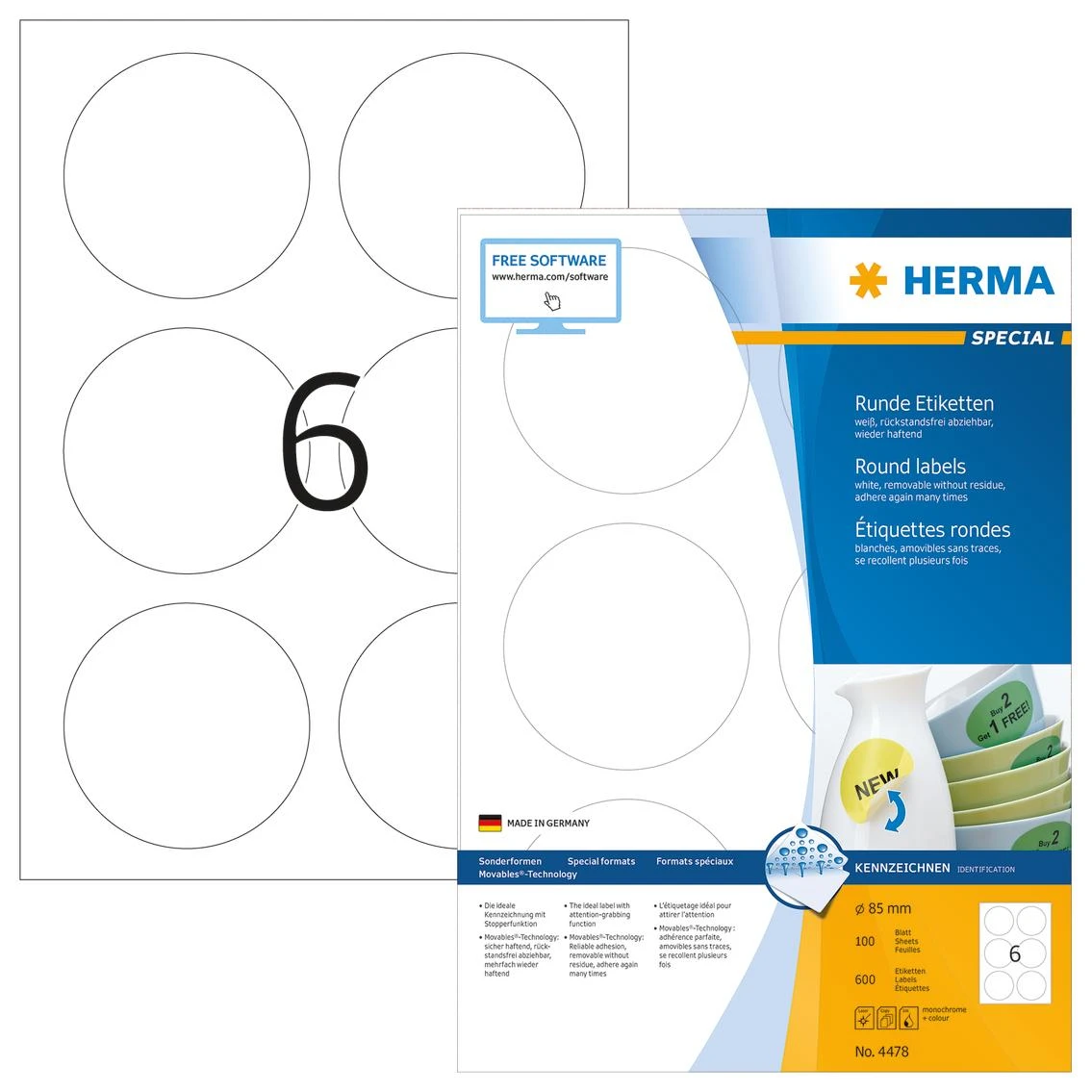 HERMA 4478 etiketė spausdinimui Balta Lipni spausdintuvo etiketė
