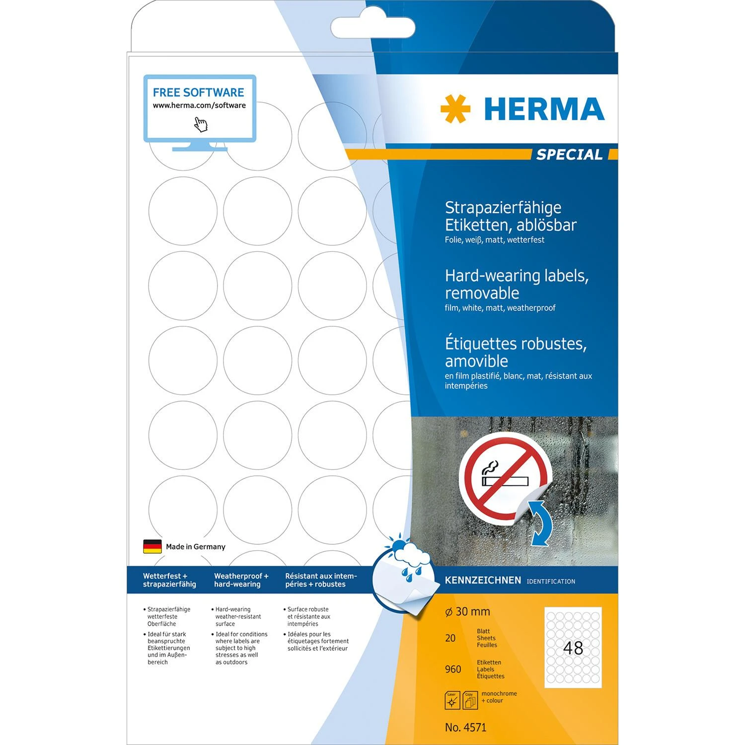 HERMA 4571 lipni etiketė Balta Keičiama 960 vnt