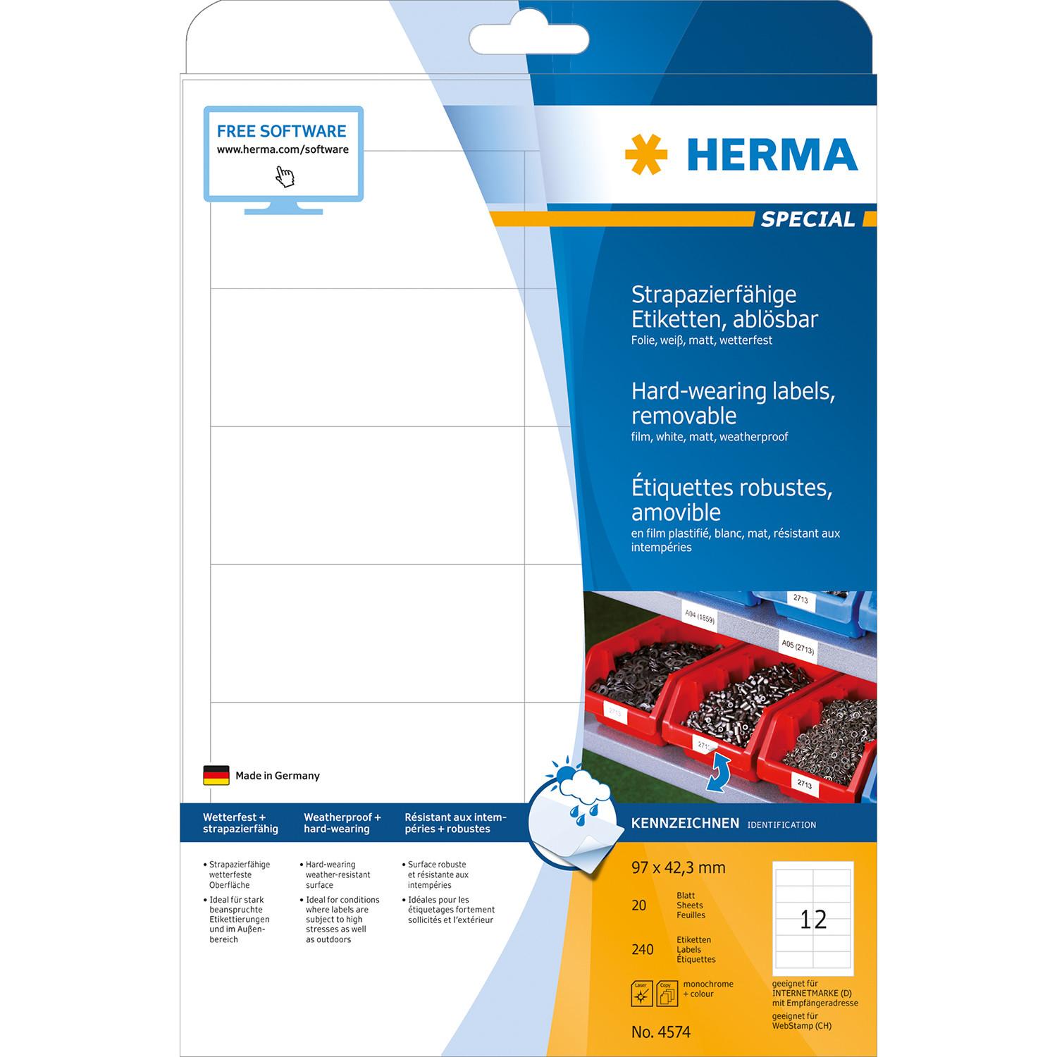 HERMA 4574 lipni etiketė Balta Keičiama 240 vnt