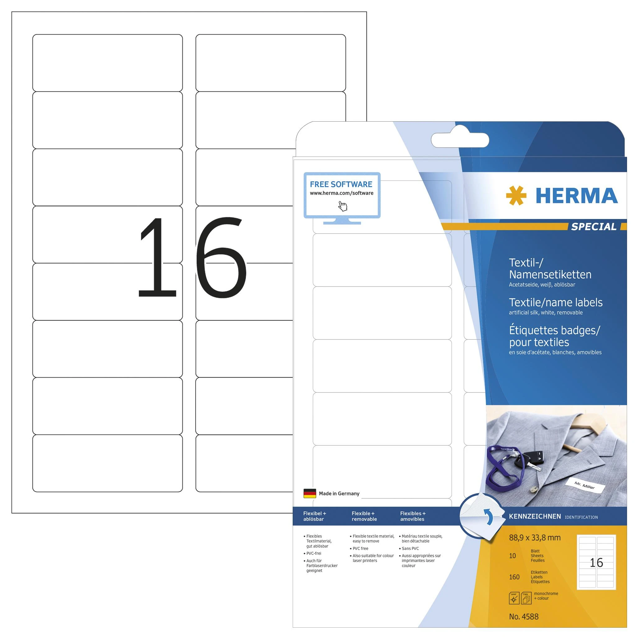 HERMA 4588 lipni etiketė Balta Suapvalintas stačiakampis Keičiama 160 vnt