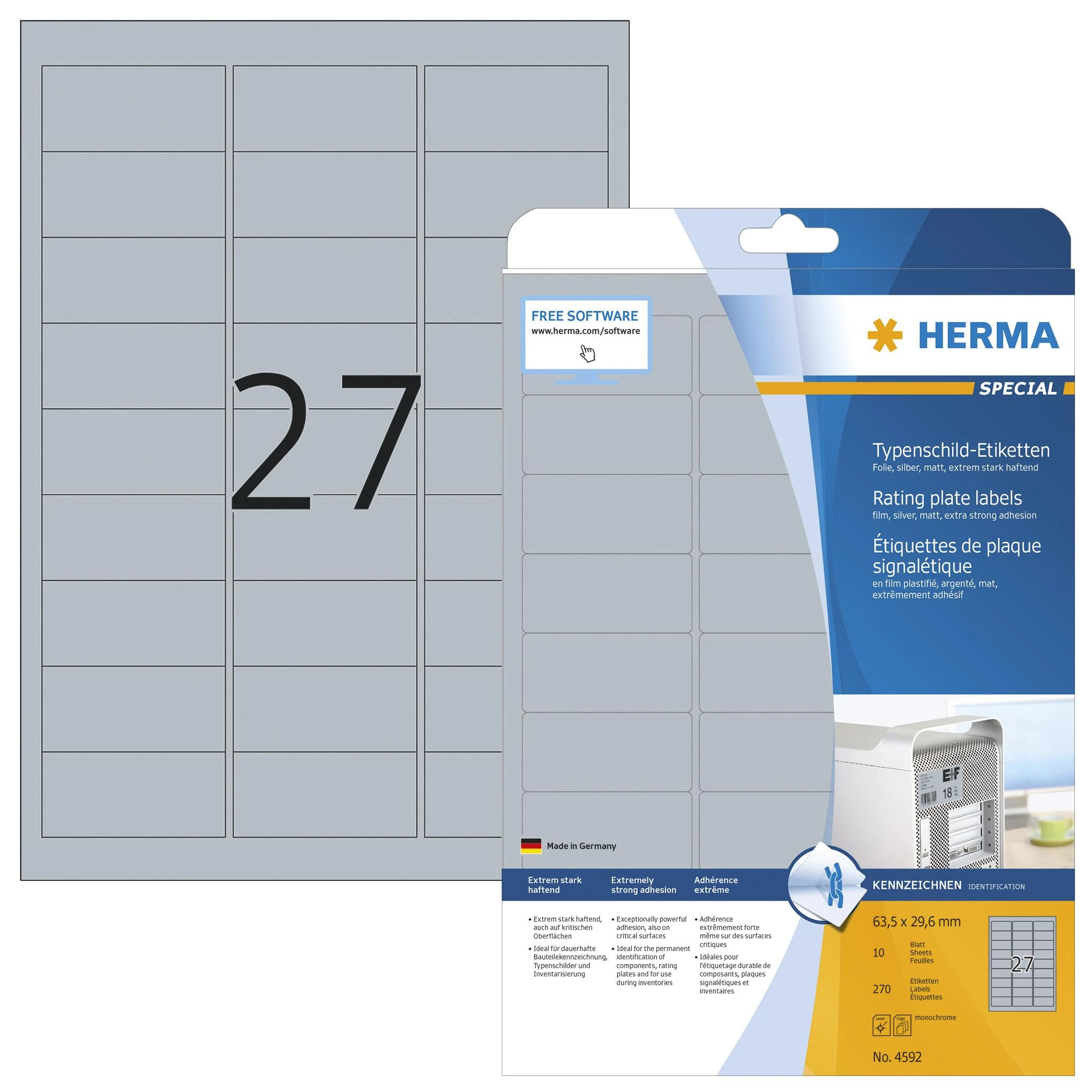 HERMA 4592 lipni etiketė Sidabras Suapvalintas stačiakampis 270 vnt