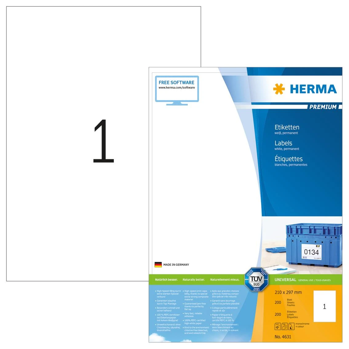 HERMA 4631 lipni etiketė Balta Stačiakampis Ilgalaikis 200 vnt