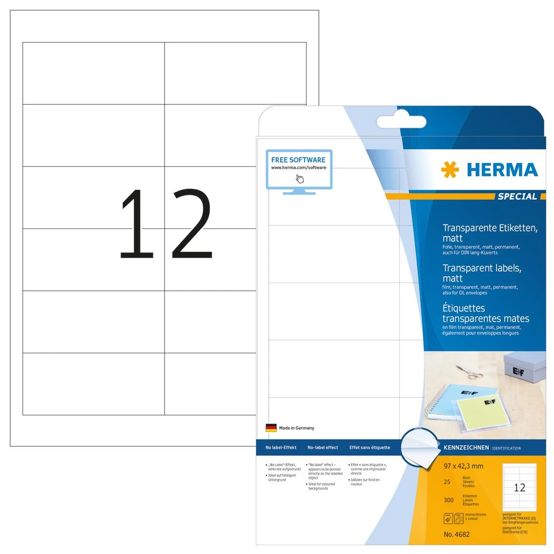 HERMA 4682 etiketė spausdinimui Permatomas Lipni spausdintuvo etiketė