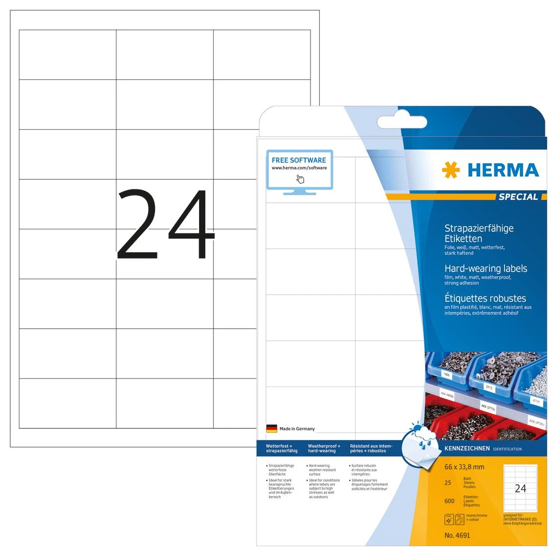 HERMA 4691 etiketė spausdinimui Balta Lipni spausdintuvo etiketė
