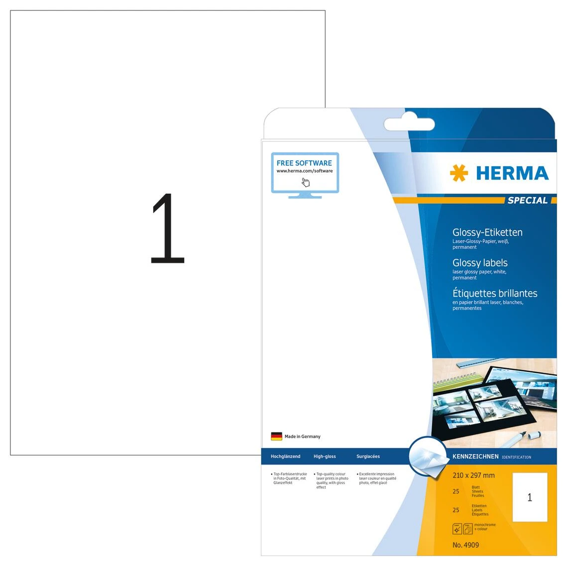 HERMA 4909 etiketė spausdinimui Balta Lipni spausdintuvo etiketė