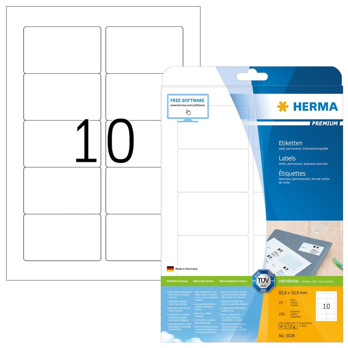 HERMA 5028 etiketė spausdinimui Balta Lipni spausdintuvo etiketė