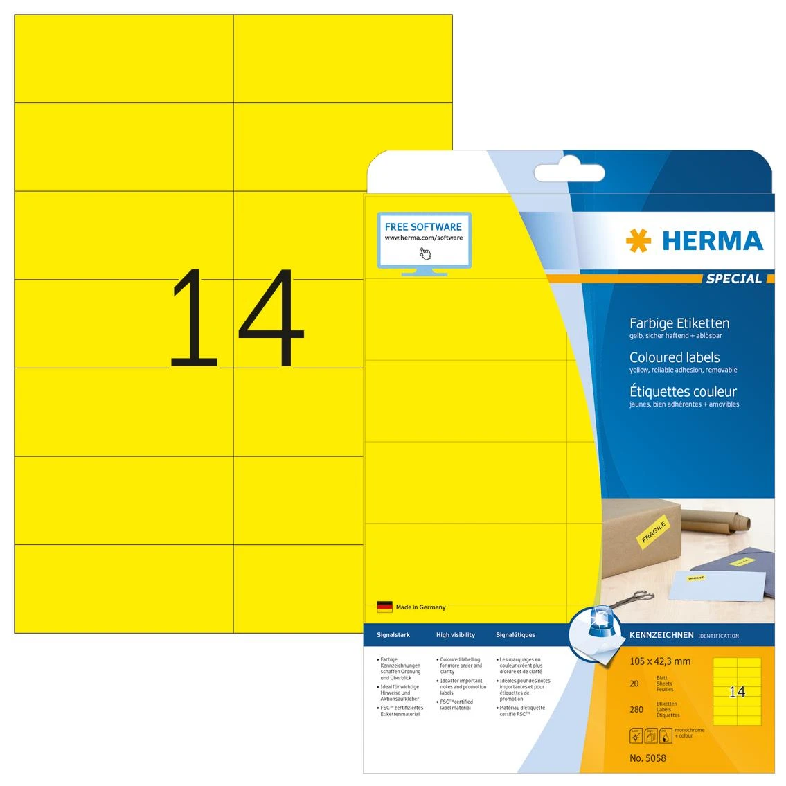 HERMA 5058 etiketė spausdinimui Geltona Lipni spausdintuvo etiketė