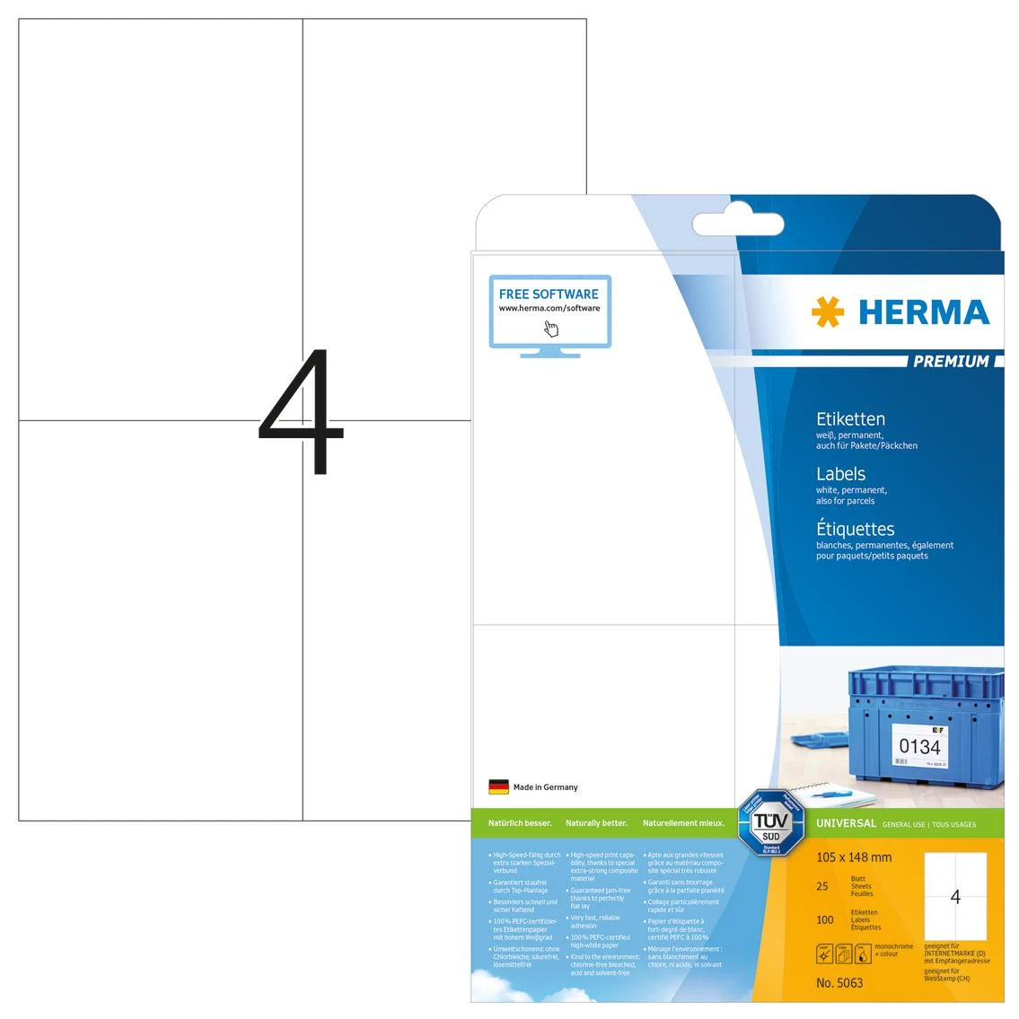 HERMA 5063 etiketė spausdinimui Balta Lipni spausdintuvo etiketė