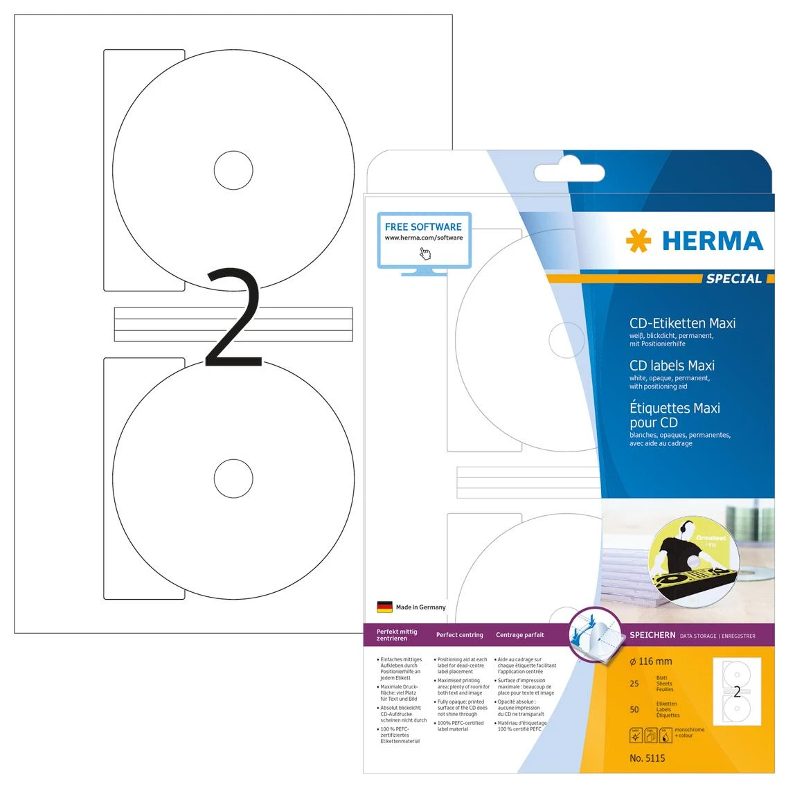 HERMA 5115 etiketė spausdinimui Balta Lipni spausdintuvo etiketė