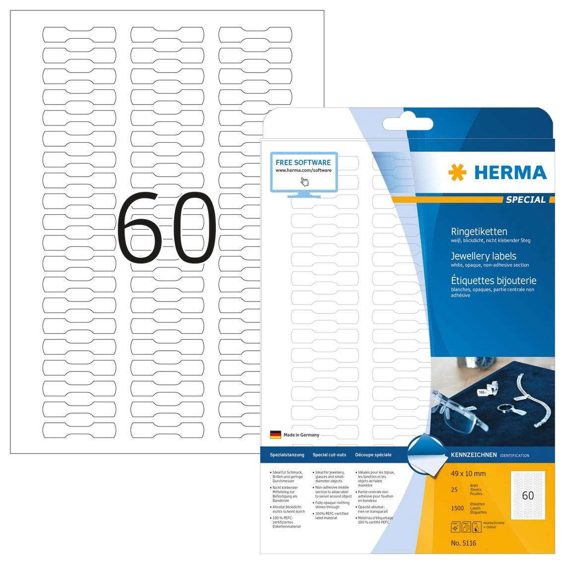 HERMA 5116 etiketė spausdinimui Balta Lipni spausdintuvo etiketė