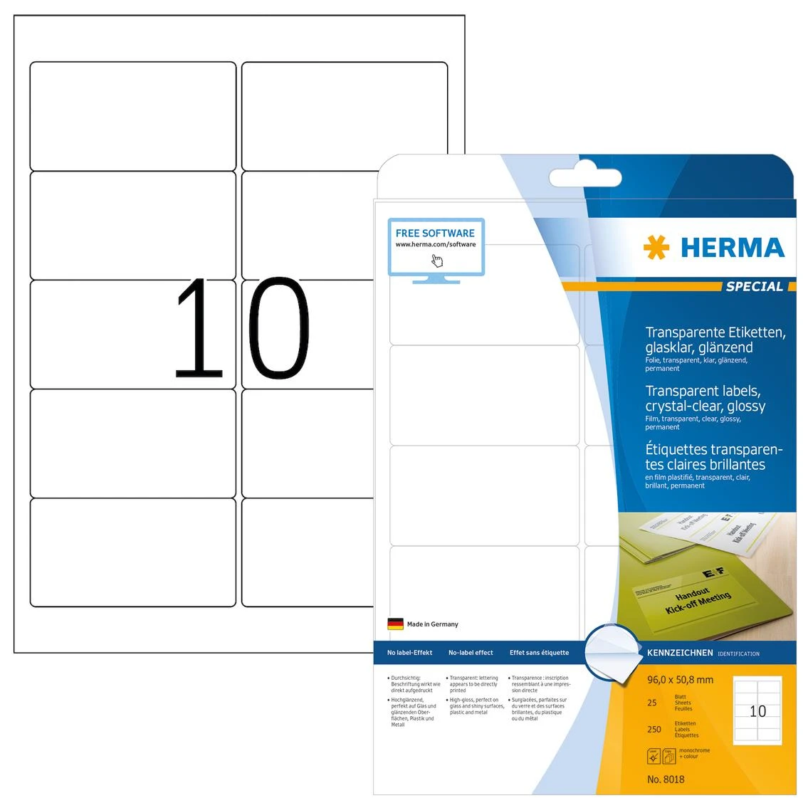 HERMA 8018 etiketė spausdinimui Permatomas Lipni spausdintuvo etiketė