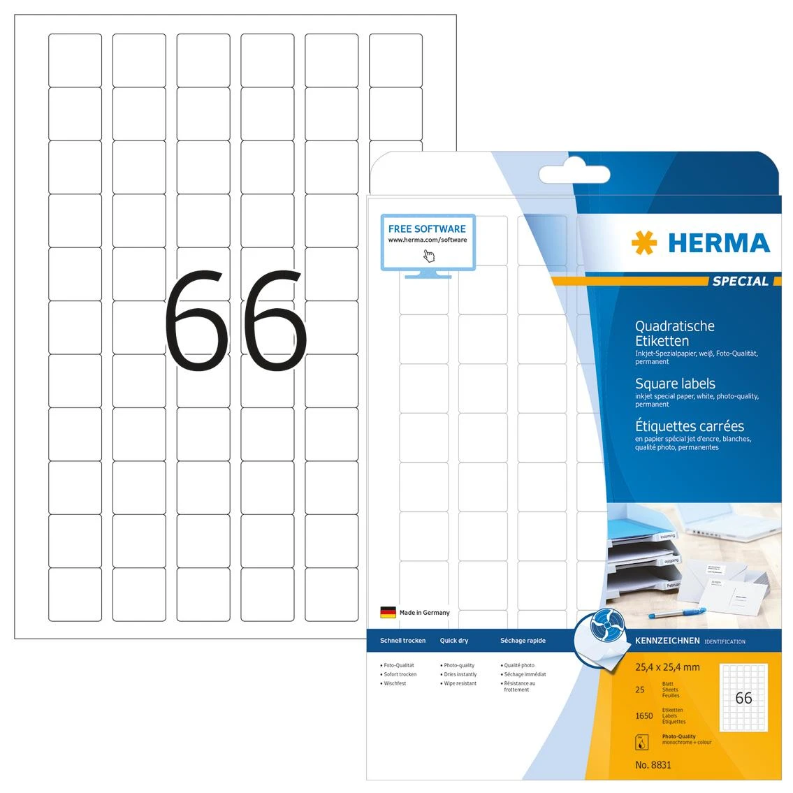 HERMA 8831 etiketė spausdinimui Balta Lipni spausdintuvo etiketė