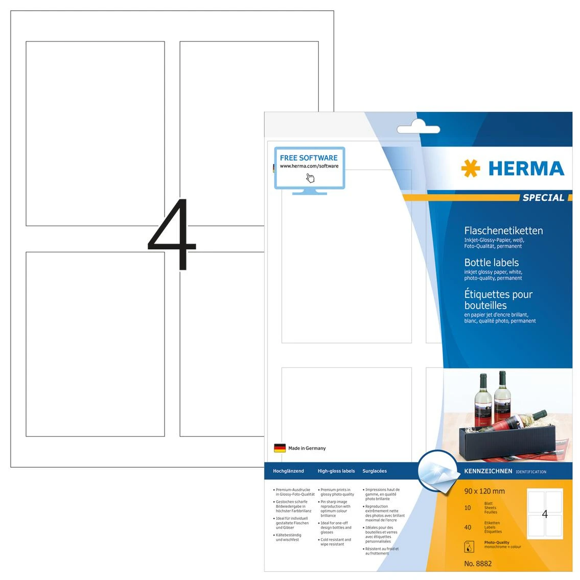 HERMA 8882 etiketė spausdinimui Balta Lipni spausdintuvo etiketė