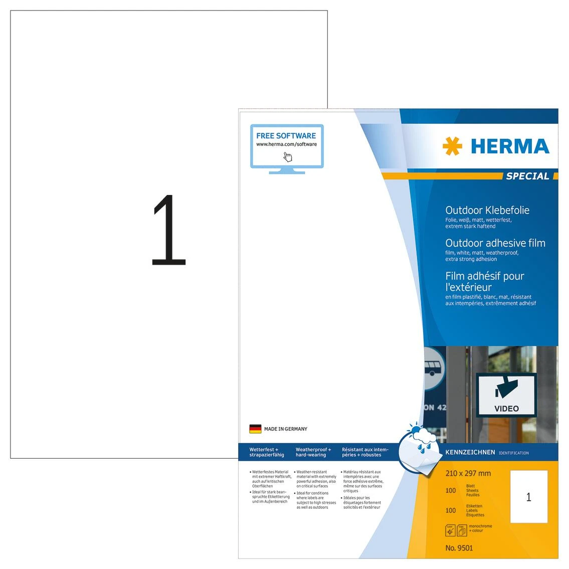 HERMA 9501 lipni etiketė Balta Stačiakampis Ilgalaikis 50 vnt