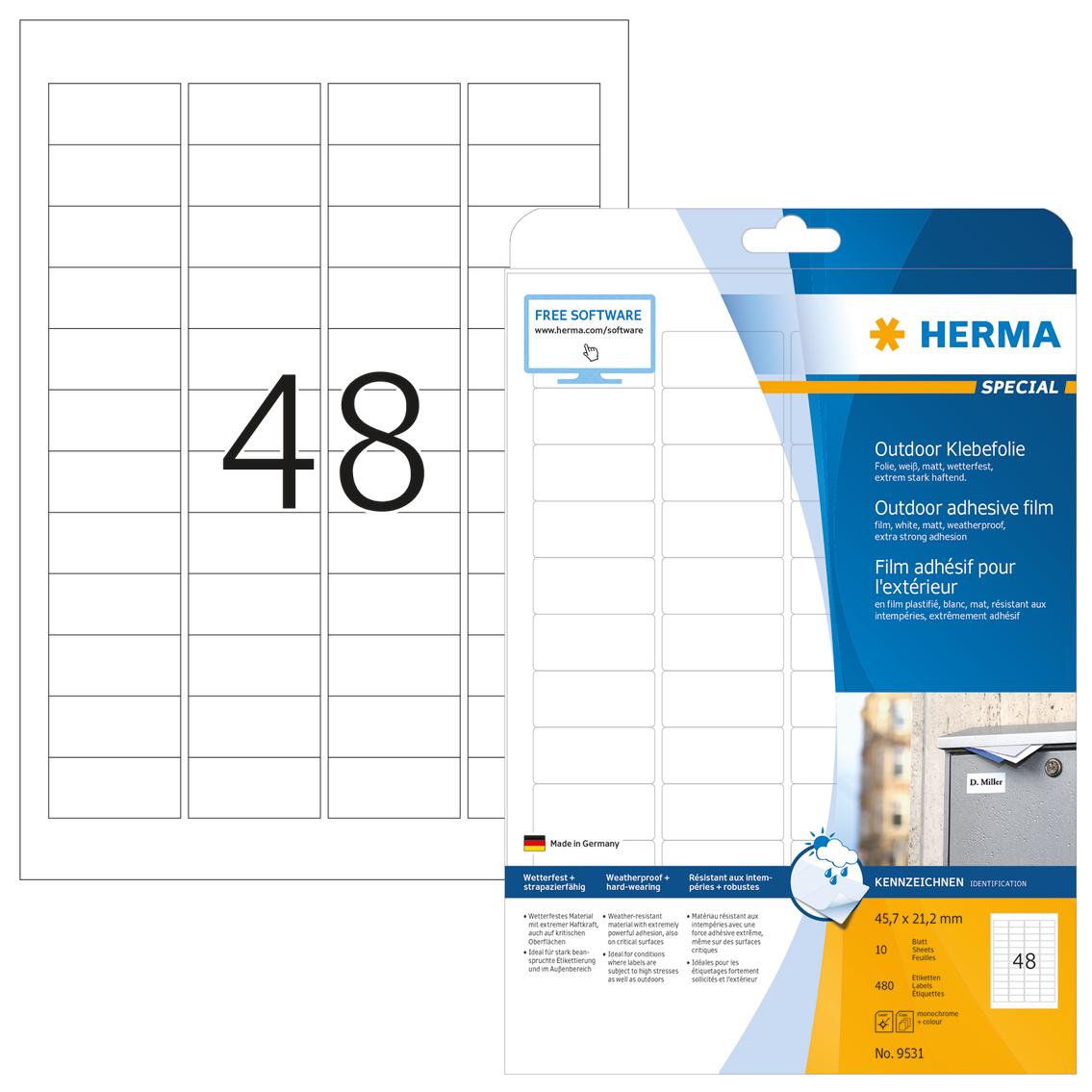 HERMA 9531 etiketė spausdinimui Balta Lipni spausdintuvo etiketė