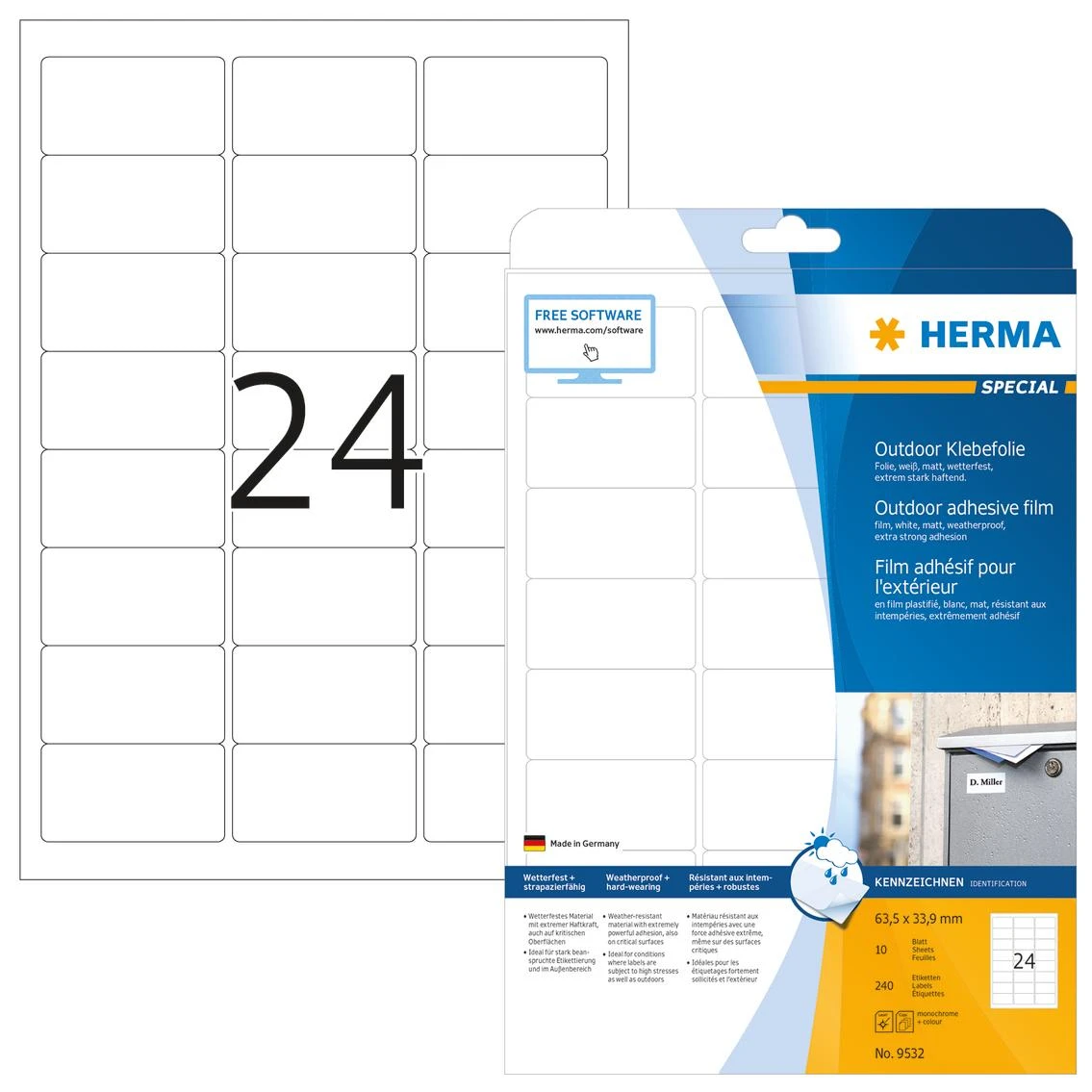 HERMA 9532 etiketė spausdinimui Balta Lipni spausdintuvo etiketė