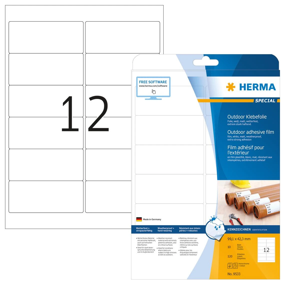 HERMA 9533 etiketė spausdinimui Balta Lipni spausdintuvo etiketė