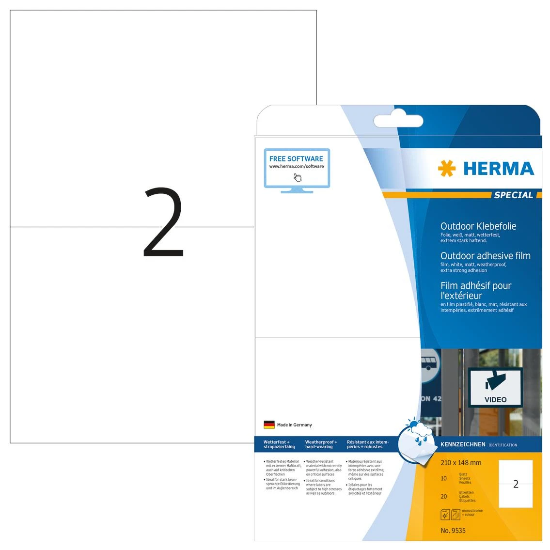 HERMA 9535 etiketė spausdinimui Balta Lipni spausdintuvo etiketė