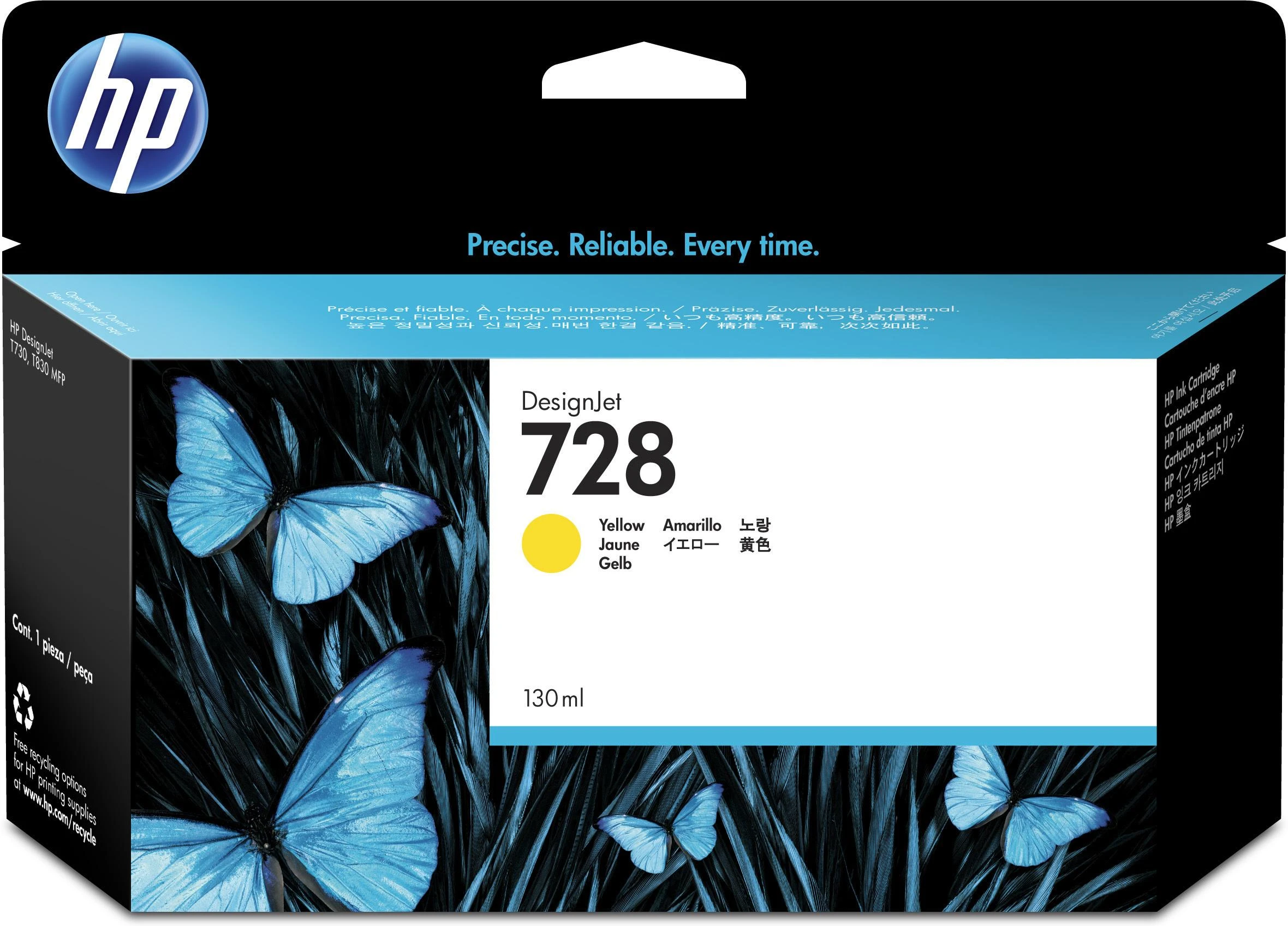 Hewlett Packard (HP) HP 728 130-ml Geltona Ink Cartridge