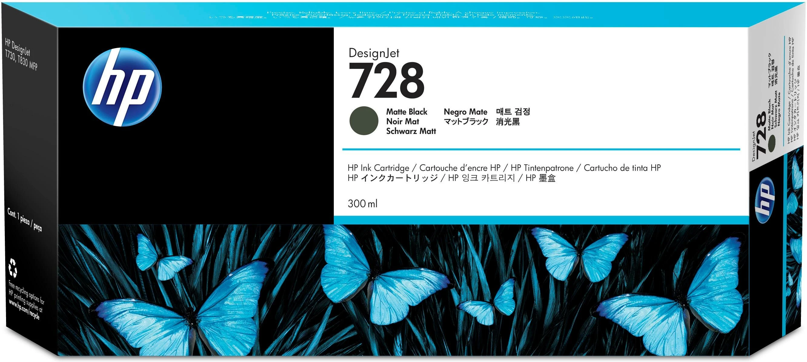 Hewlett Packard (HP) HP 728 Matte Juodas rašalo kasetė, 300 ml, skirta HP DesignJet T730, T830