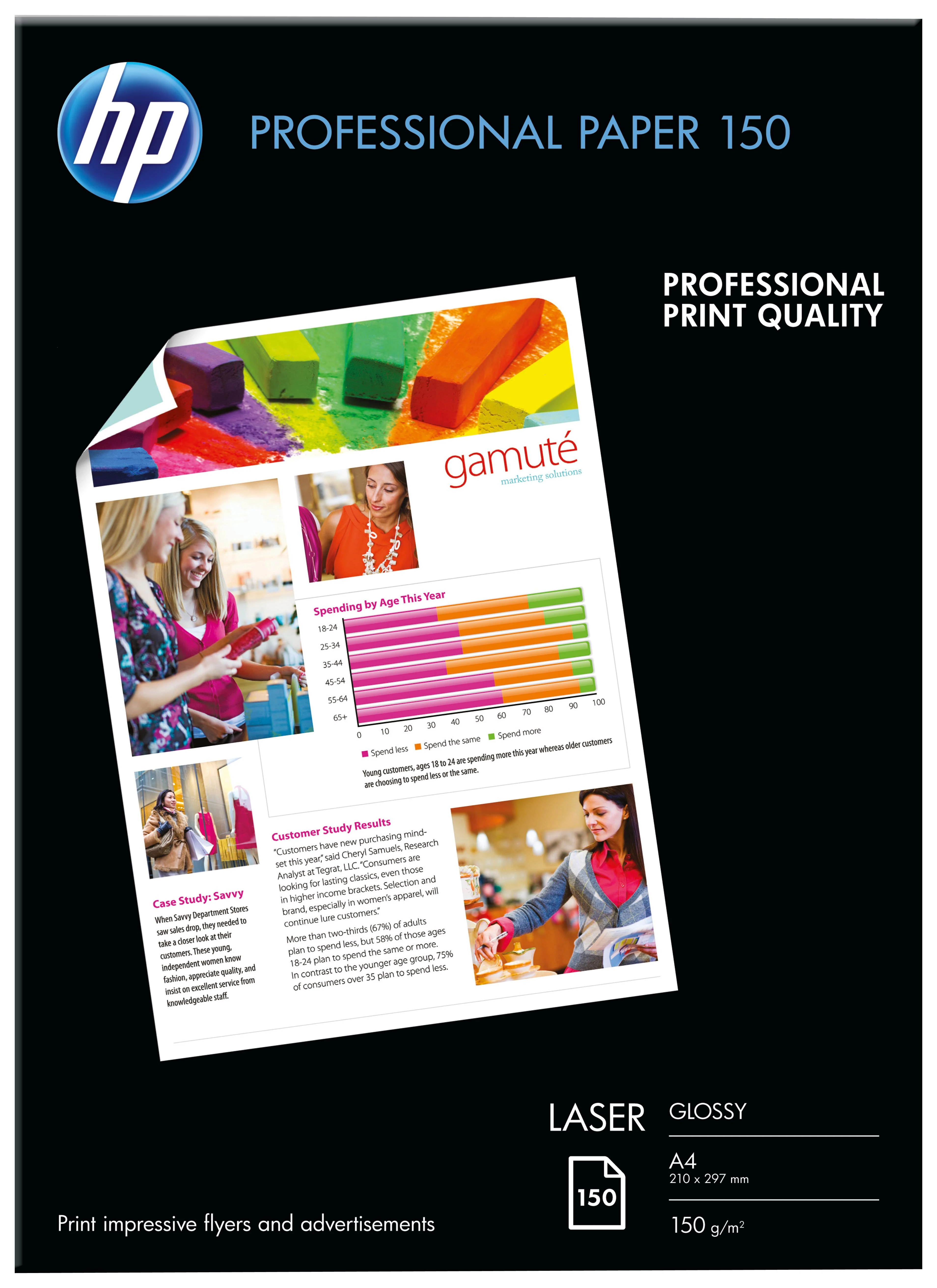 HP profesionalus blizgus lazerinis popierius 150 gsm-150 sht/A4/210 x 297 mm