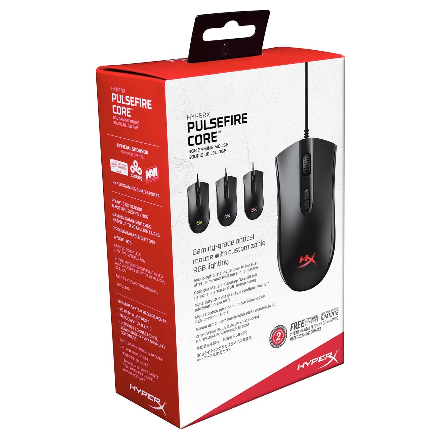 HyperX Pulsefire Core RGB žaidimų pelė, Juoda