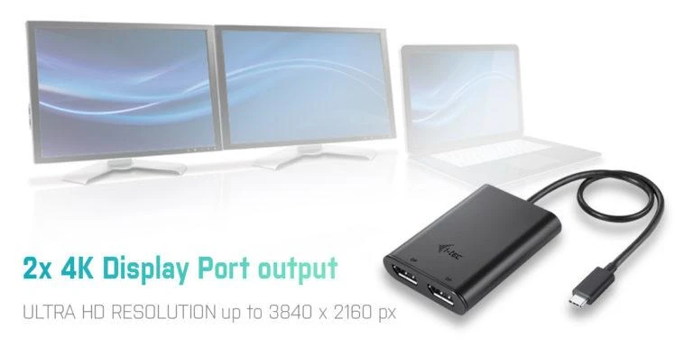 I-TEC USB C prie Dual DisplayPort Video Adapteris 2x DisplayPort 4K Ultra HD suderinamas su Thunderbolt 3