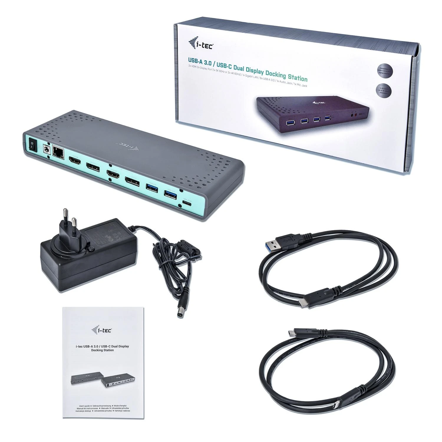 I-TEC USB 3.0 / USB-C Dualdock 1x 5K 2x 4K 60Hz 2x HDMI 2x DP 1x GLAN 6x USB 3.0 1x Audio / Mic Jack Kensington, suderinamas su TB 3