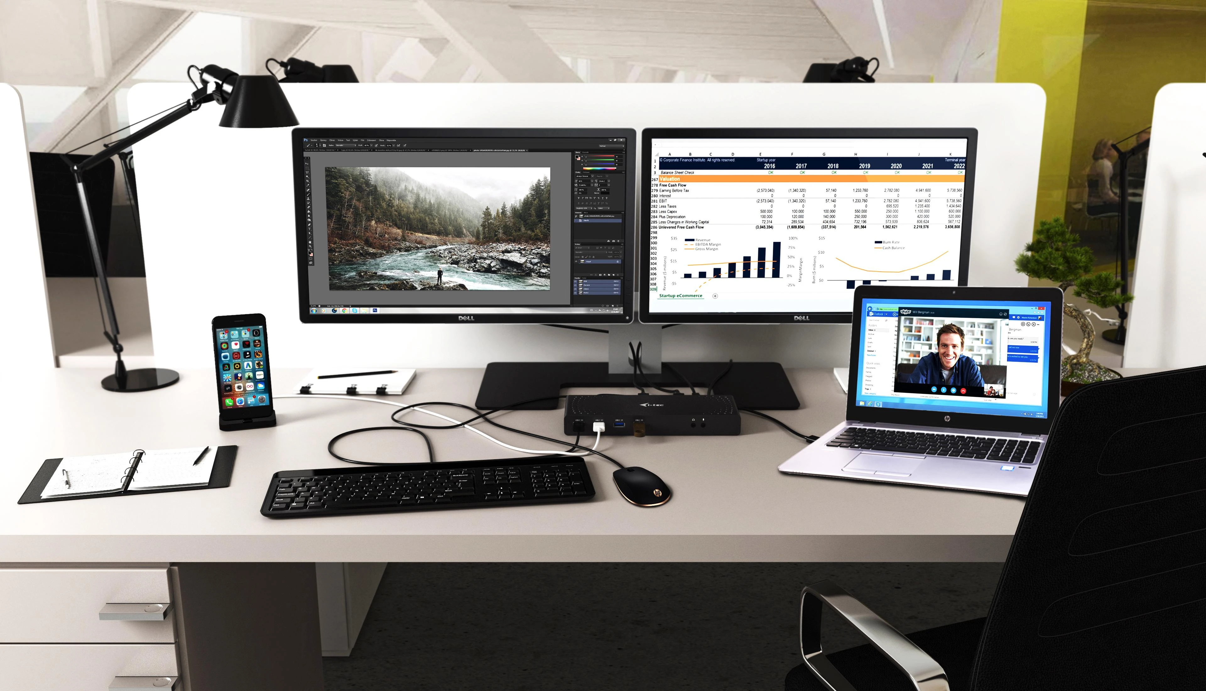 I-TEC USB 3.0 / USB-C Dualdock 1x 5K 2x 4K 60Hz 2x HDMI 2x DP 1x GLAN 6x USB 3.0 1x Audio / Mic Jack Kensington, suderinamas su TB 3