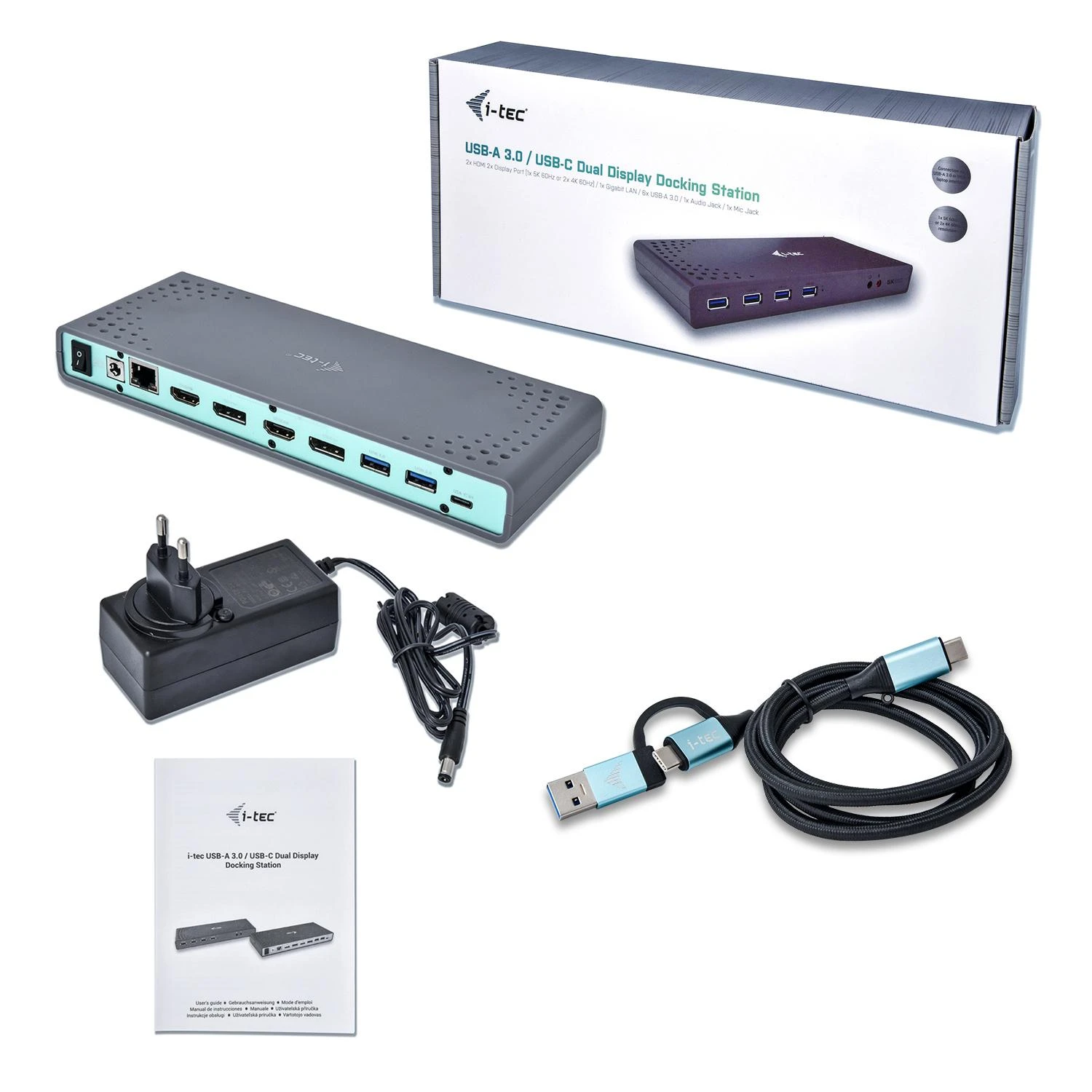 I-TEC USB 3.0 / USB-C Dualdock 1x 5K 2x 4K 60Hz 2x HDMI 2x DP 1x GLAN 6x USB 3.0 1x Audio / Mic Jack Kensington, suderinamas su TB 3