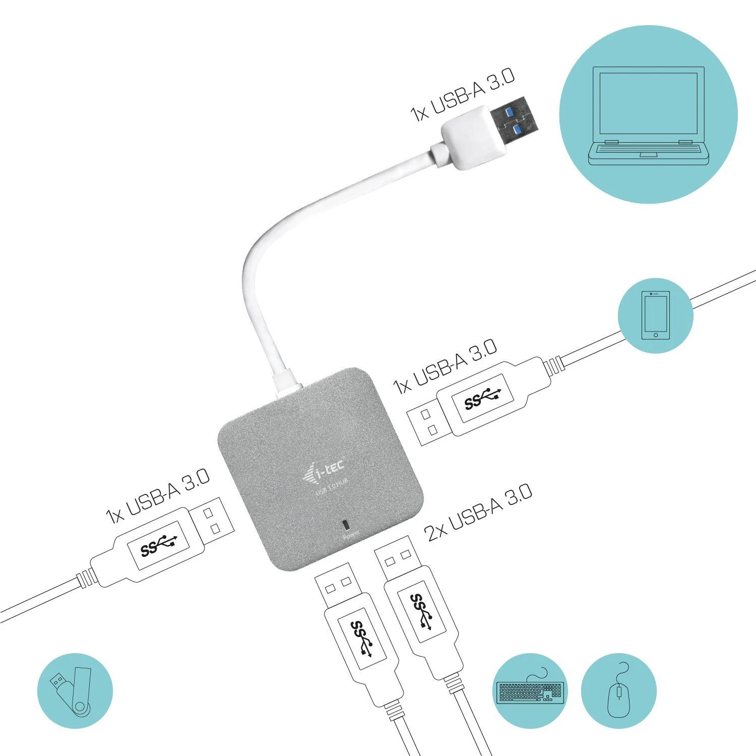 Šakotuvas i-tec USB 3.0 Metal Passive HUB 4 Port