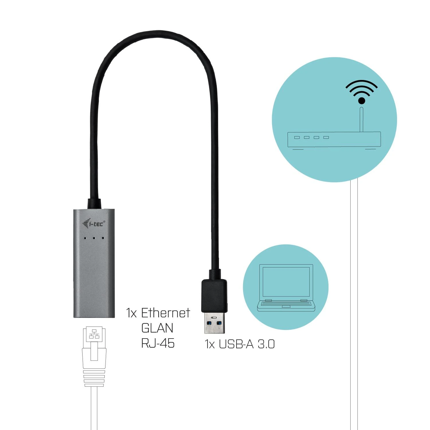 I-tec Metal U3METALGLAN tinklo plokštė Eternetas 1000 Mbit/ai