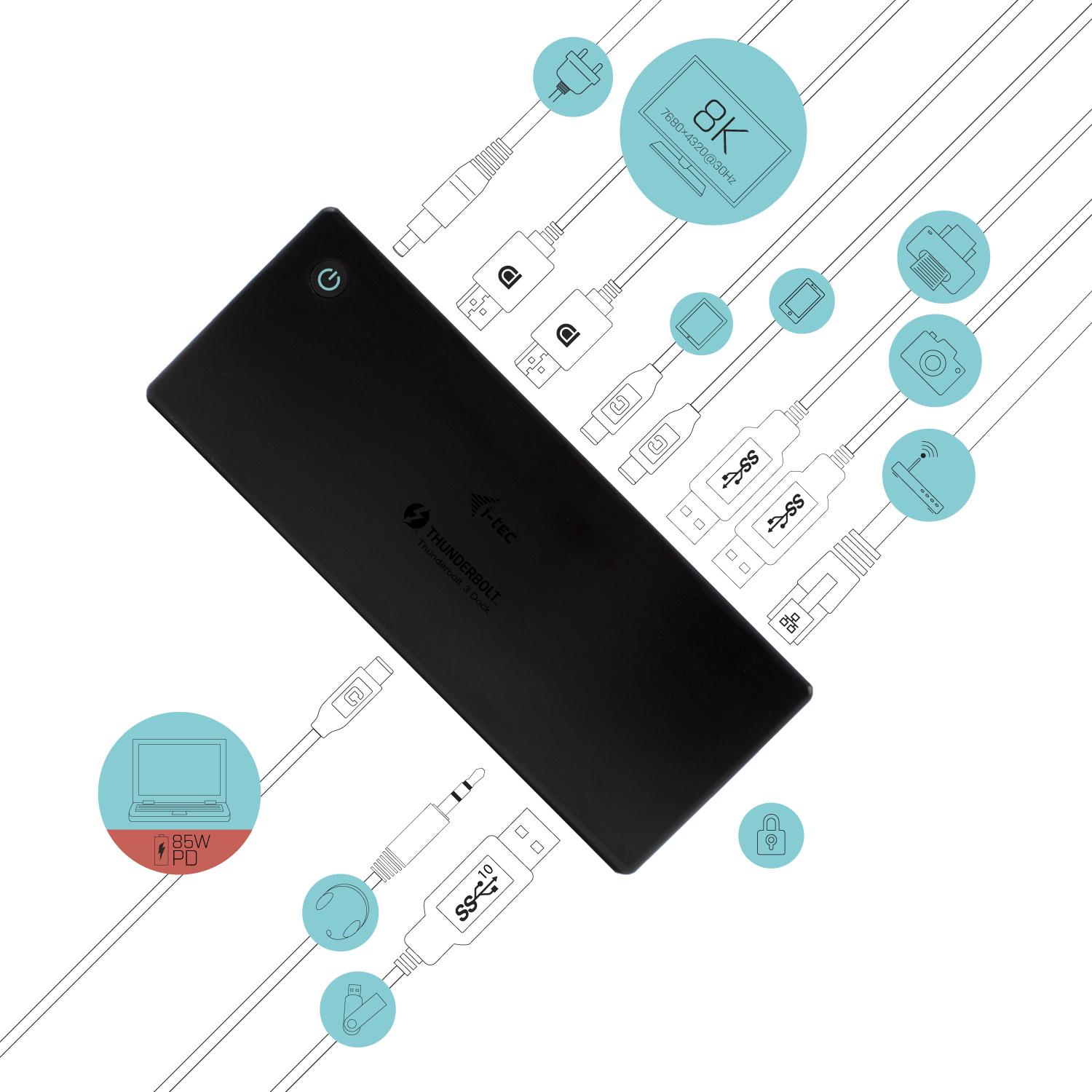 I-TEC Thunderbolt3 / USB-C Dual DisplayPort 4K prijungimo stotis 2x DP ...