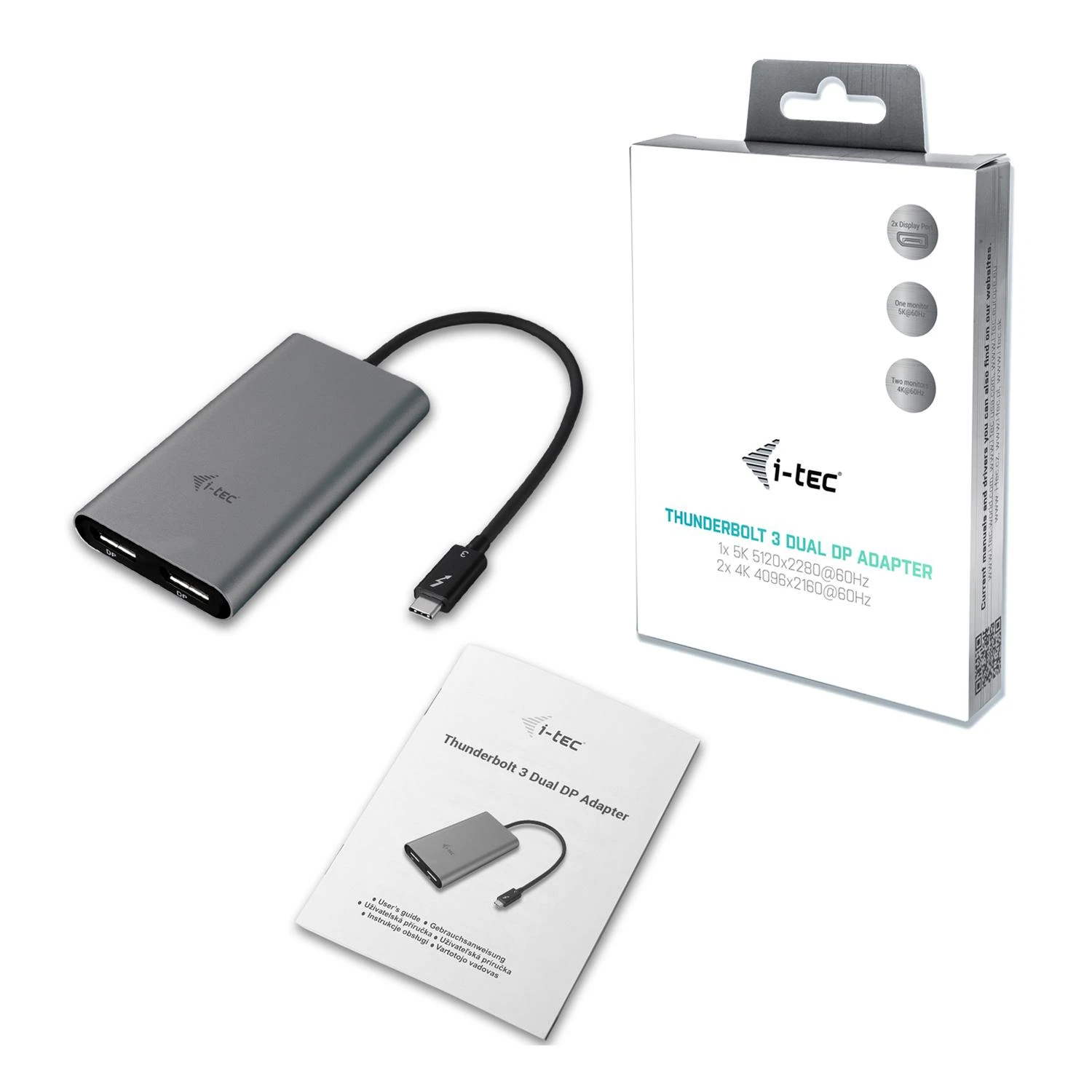 I-TEC THUNDERBOLT3 Dual DP vaizdo adapteris, skirtas Thunderbolt3 MacOS ir Windows, palaiko 1x 5K 60Hz Monitorius arba 2x 4K 60Hz Monitorius