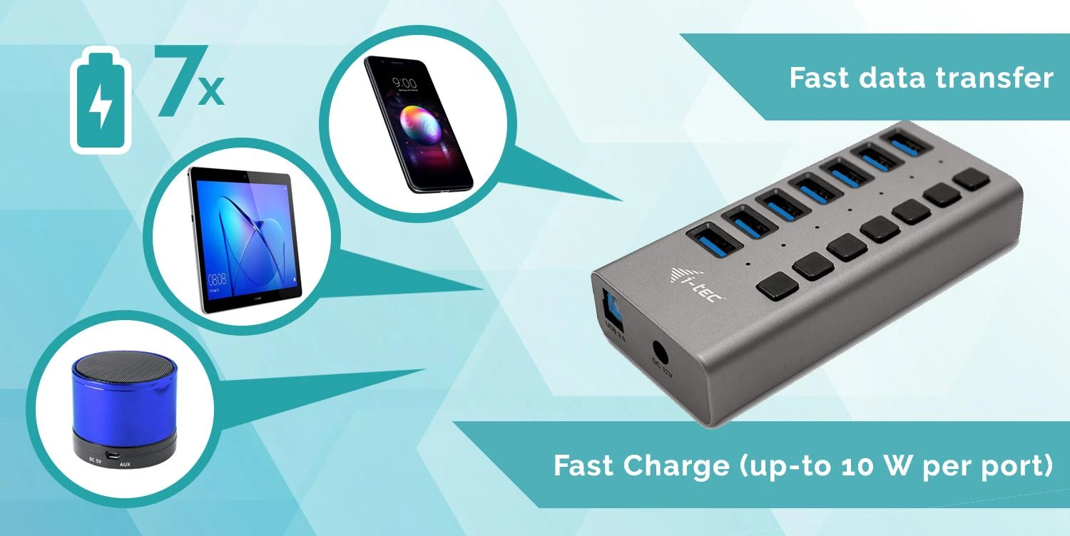 I-tec U3CHARGEHUB7 mobiliojo įrenginio kroviklis Vidaus Pilka