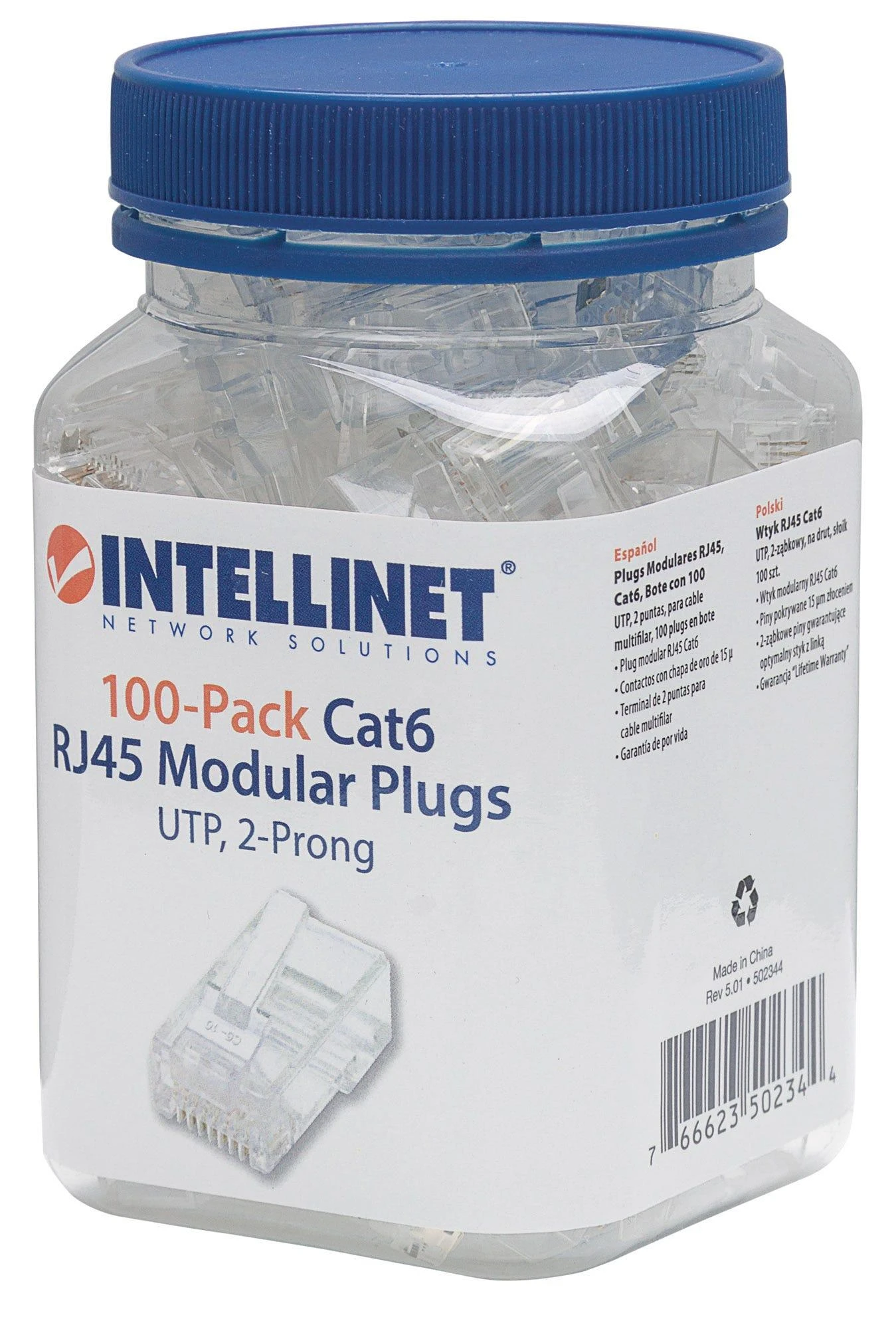 INTELLINET moduliniai kištukai RJ45 lanksčiam UTP 8P8C, Cat 6, 100 vnt.