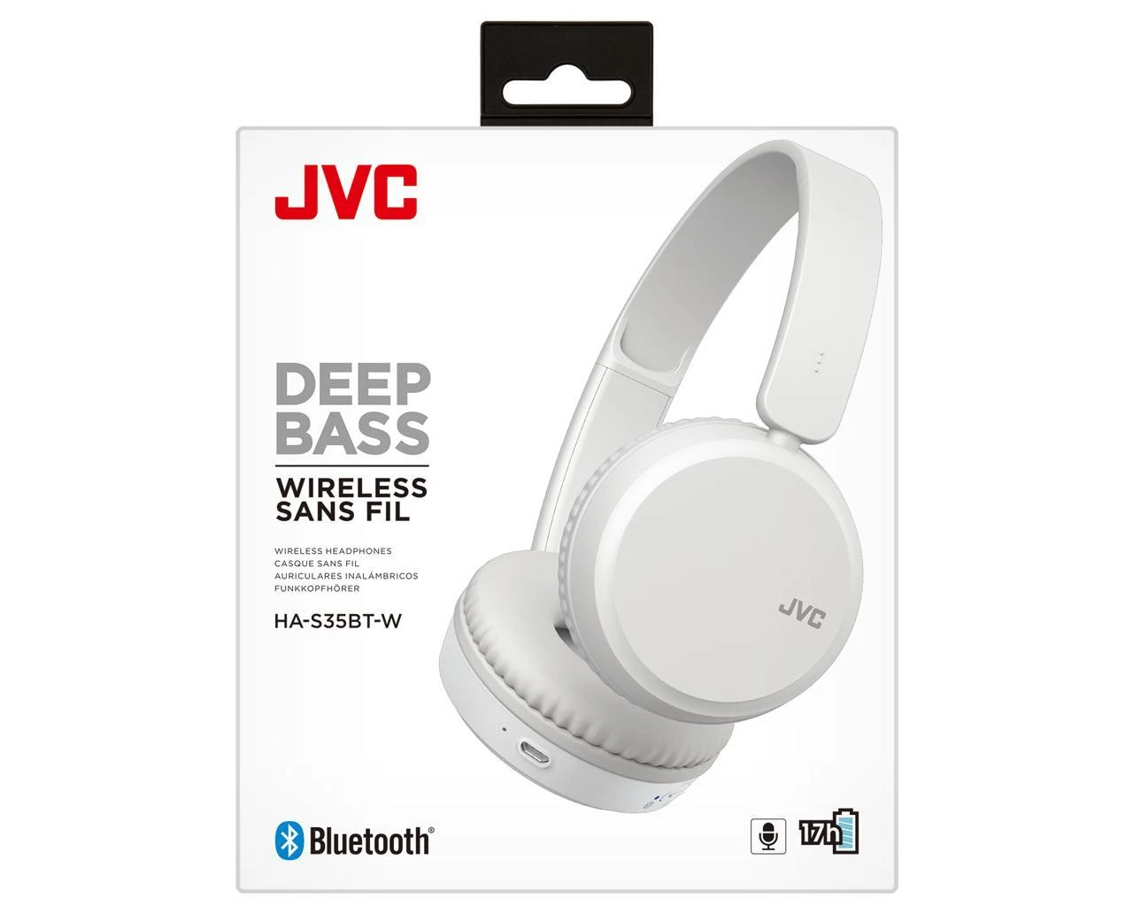 Belaidės Ausinės su mikrofonu JVC HA-S35BT-WU "Bass boost", iki 17 val, baltos