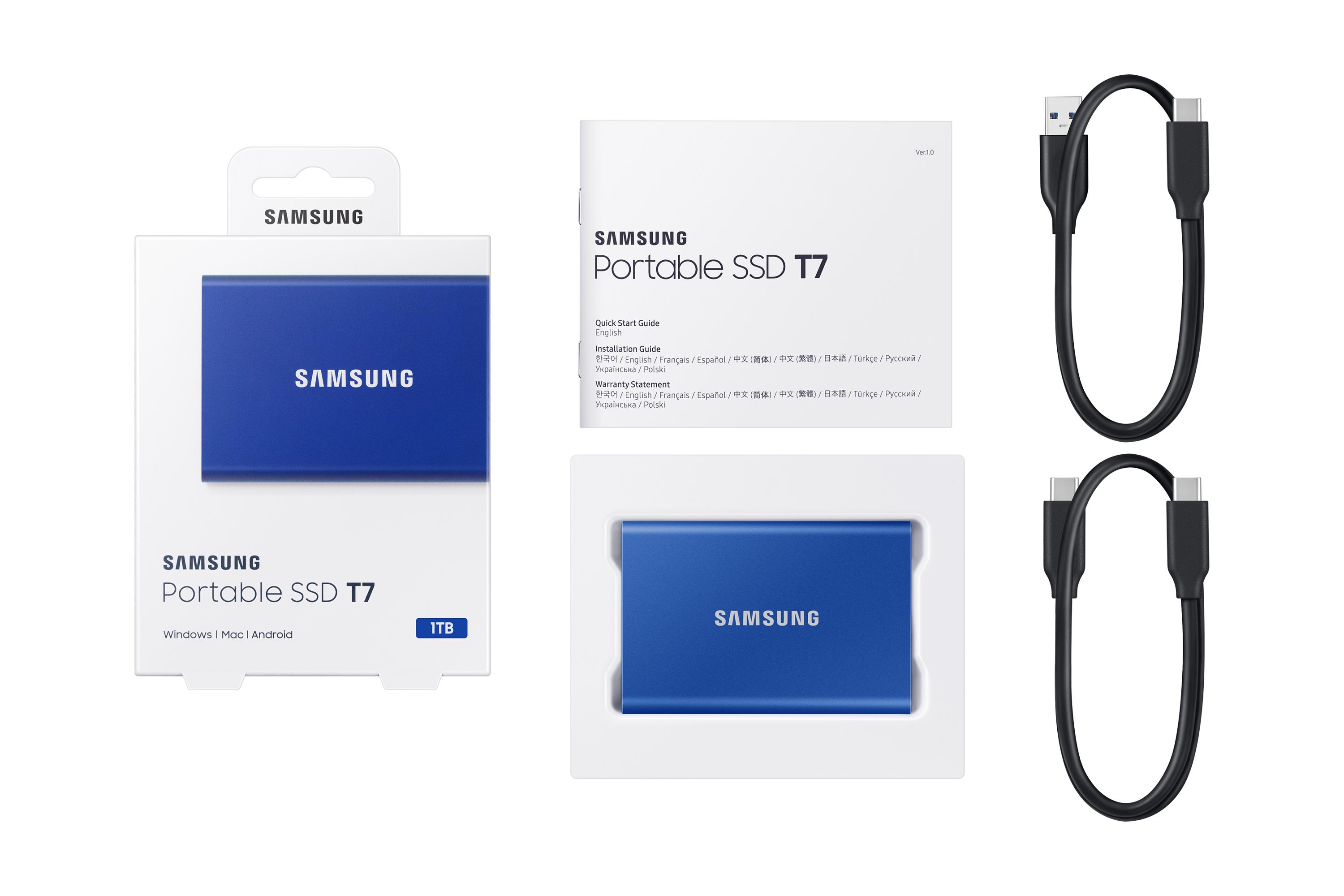 Išorinis kietasis diskas SSD SAMSUNG|T7/1TB/USB 3.2/Rašymo greitis 1000 MBytes/sec/Skaitymo greitis 1050 MBytes/sec/MU-PC1T0H/WW