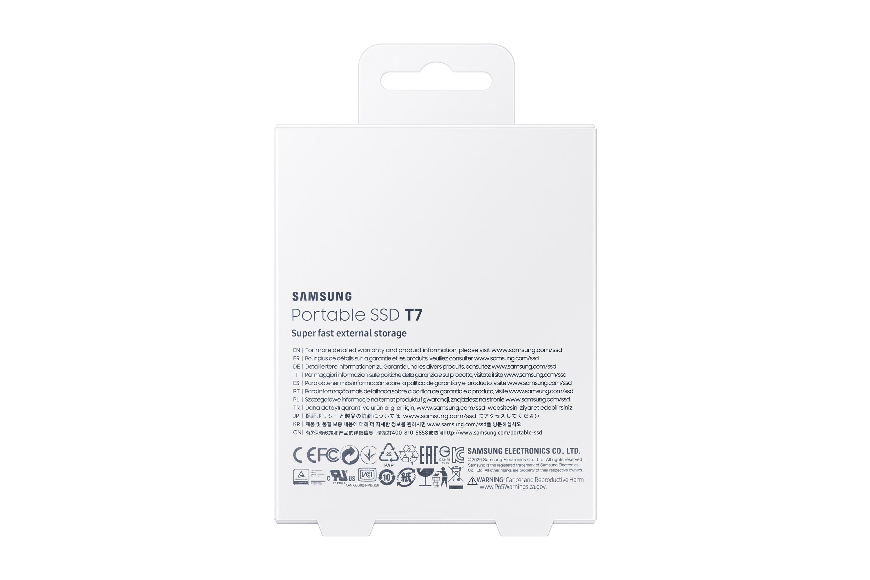 Išorinis kietasis diskas SSD SAMSUNG|T7/1TB/USB 3.2/Rašymo greitis 1000 MBytes/sec/Skaitymo greitis 1050 MBytes/sec/MU-PC1T0H/WW