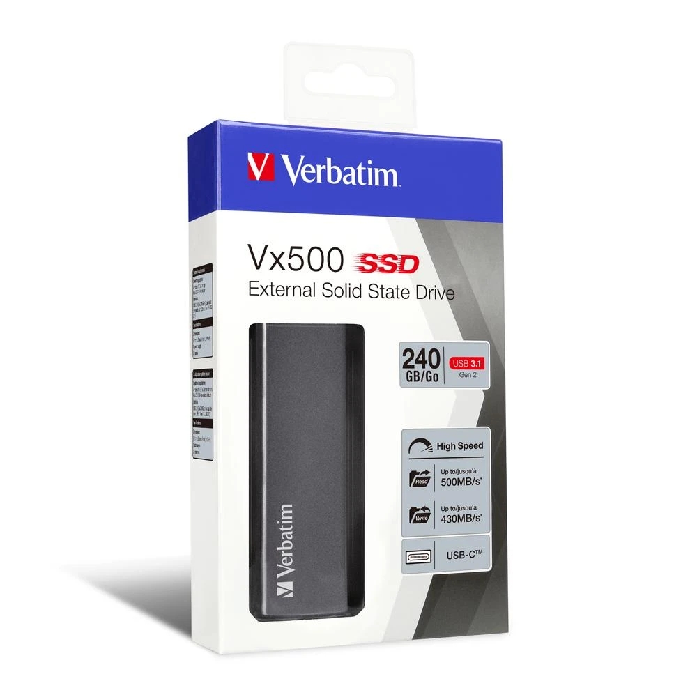 Išorinis kietasis diskas SSD Verbatim Vx500 240GB, USB 3.1, Gen 2, pilkas / V47442