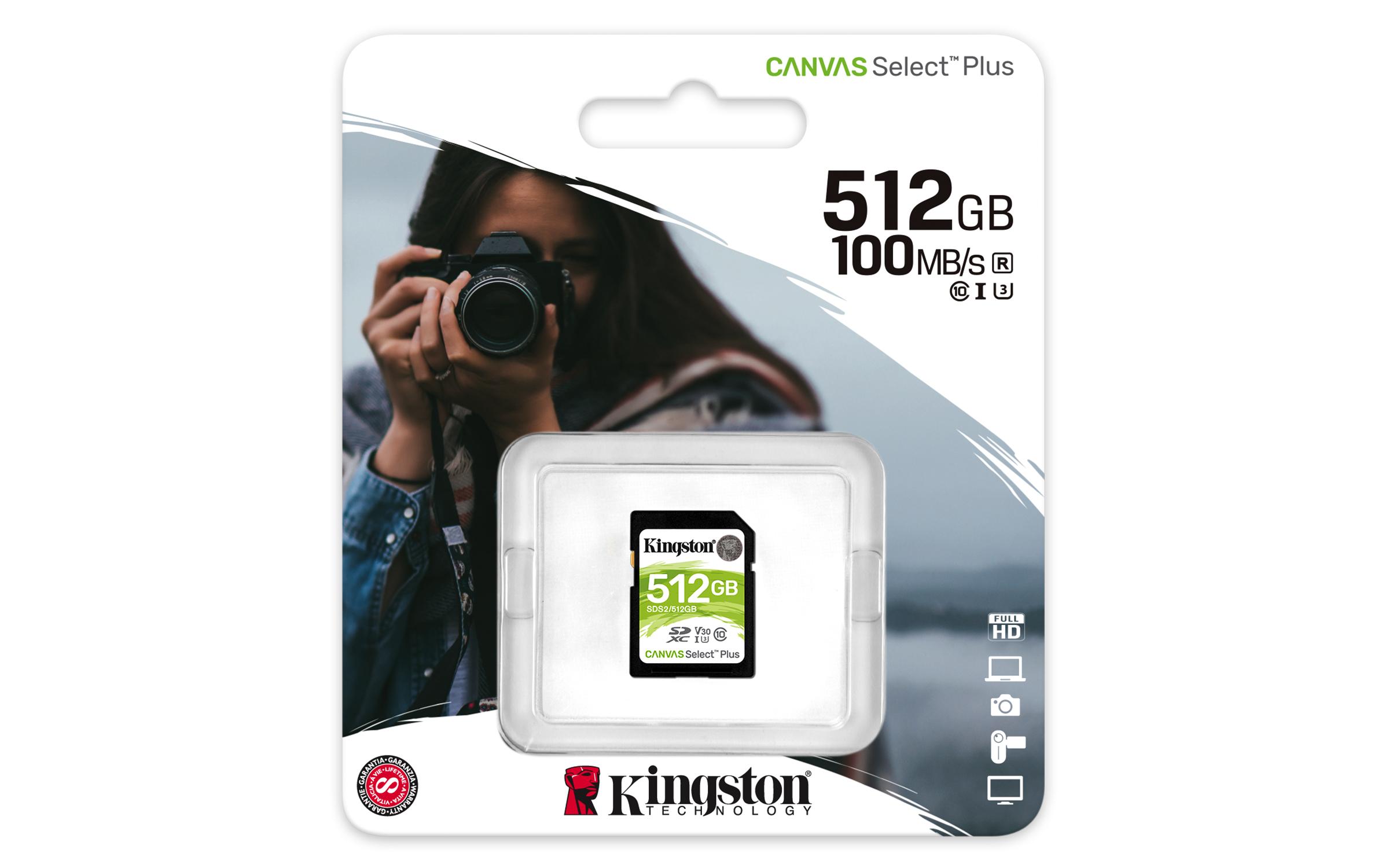 Atminties kortelė KINGSTON 512GB SDXC Canvas Select Plus 100R C10 UHS-I U3 V30