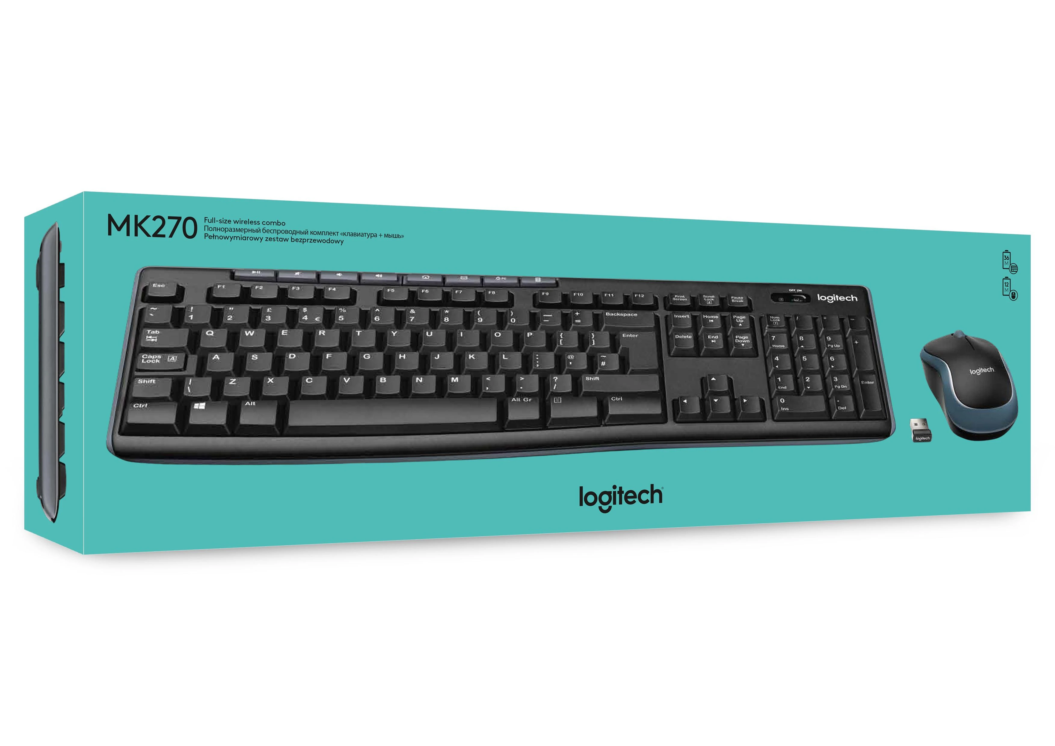 Belaidis klaviatūros ir pelės rinkinys Logitech MK270, QWERTY išdėstymas